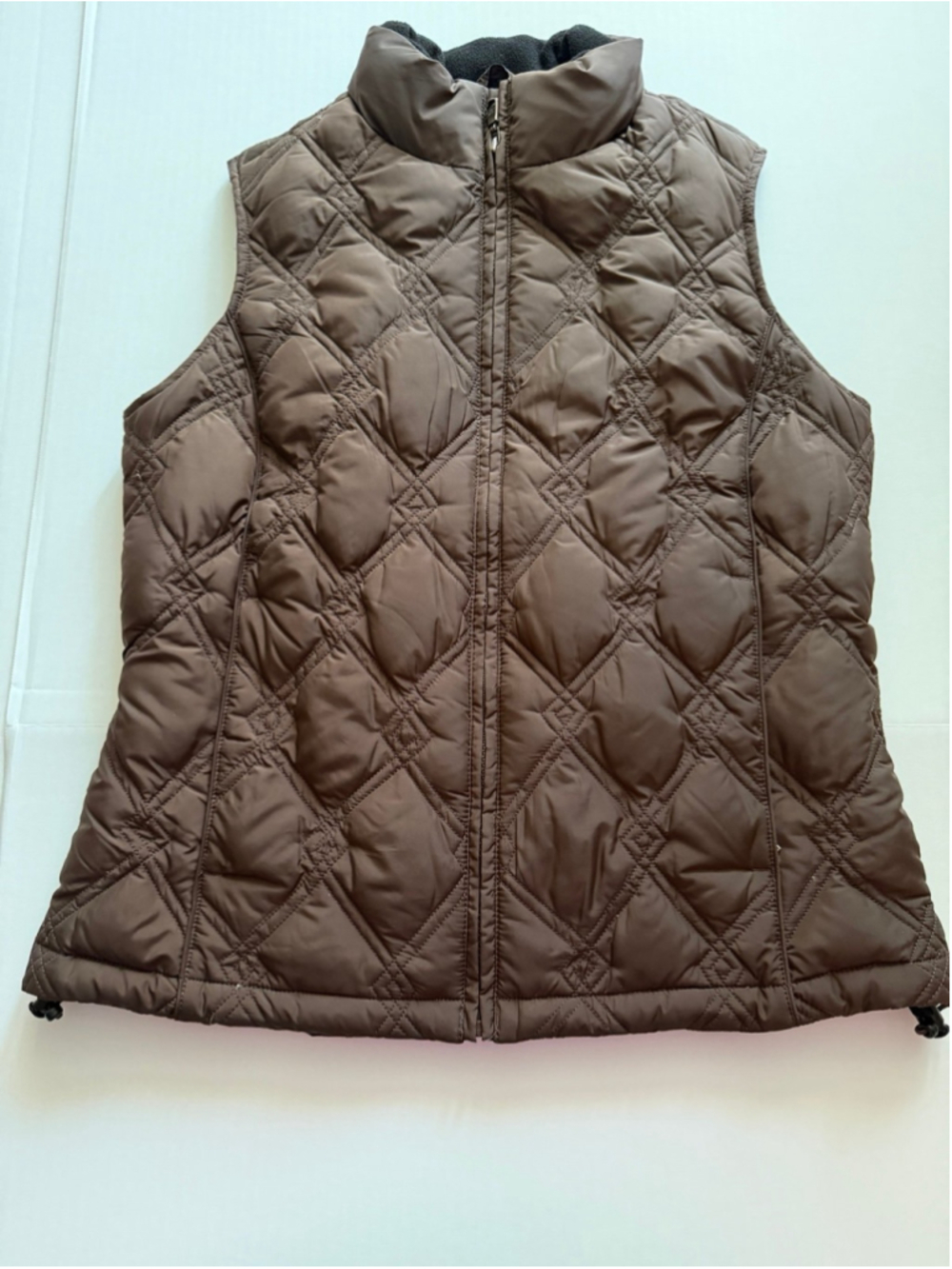 Eddie Bauer brown goose down quilted puffer vest sz S